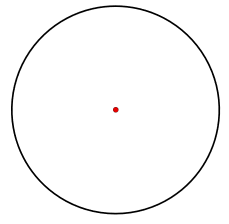 Circle polygon with the centroid (red dot) laying equidistant from the boundary of the polygon. Pickell, CC-BY-SA-4.0.