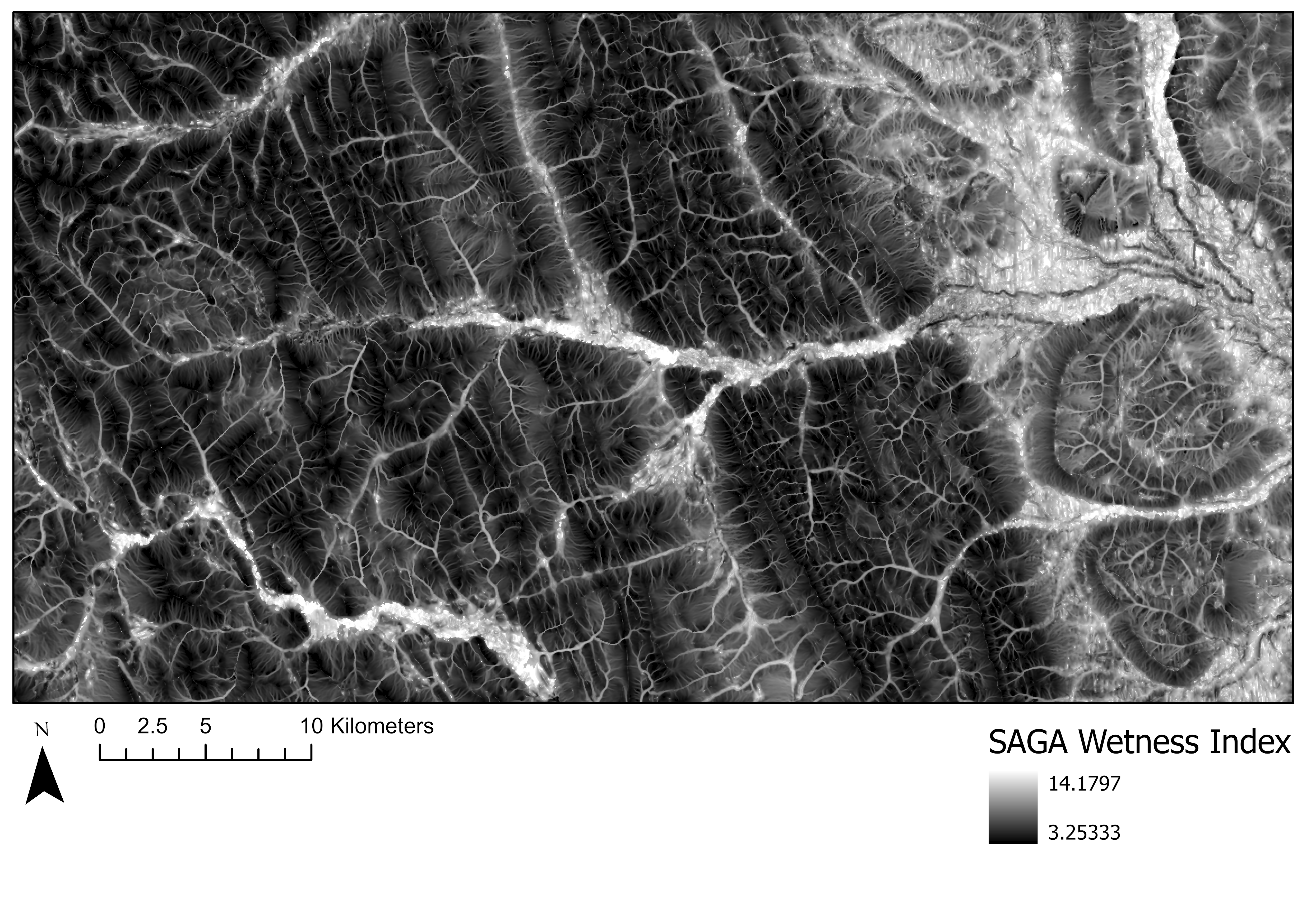 System for Automated Geoscientific Analyses (SAGA) Wetness Index across the Chowade Watershed. Melser, CC-BY-SA-4.0.