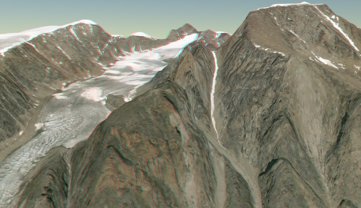 Anaglyph of Mount Odin on Baffin Island, Nunavut, Canada. Imagery by @maxar_precision3d_nodate. Pickell, CC-BY-SA-4.0.