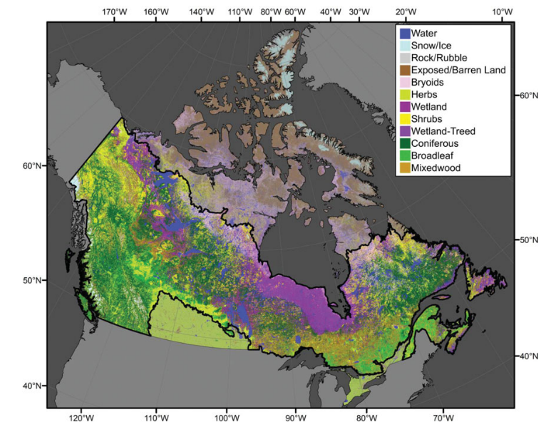 Landcover classification of Canada generated by Hermosilla et al. for the year 2005 [@hermosilla_disturbance-informed_2018].